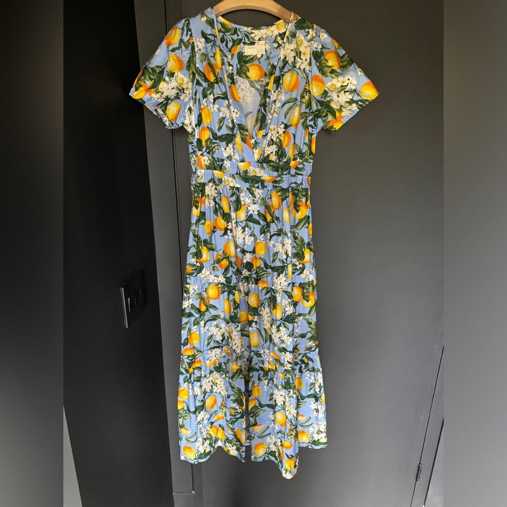 Anthropologie Somerset Maxi Dress Cotton Iris Blue Lemon Yellow